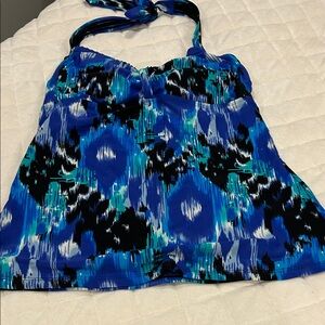 Blue Abstract Halter One-Piece Swim - Women